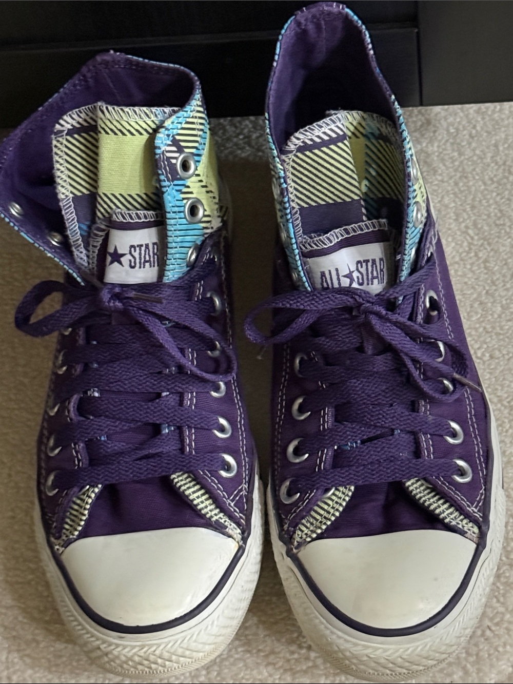 Converse Chuck Taylor All Star Purple High-Top Sneakers with Plaid Lining